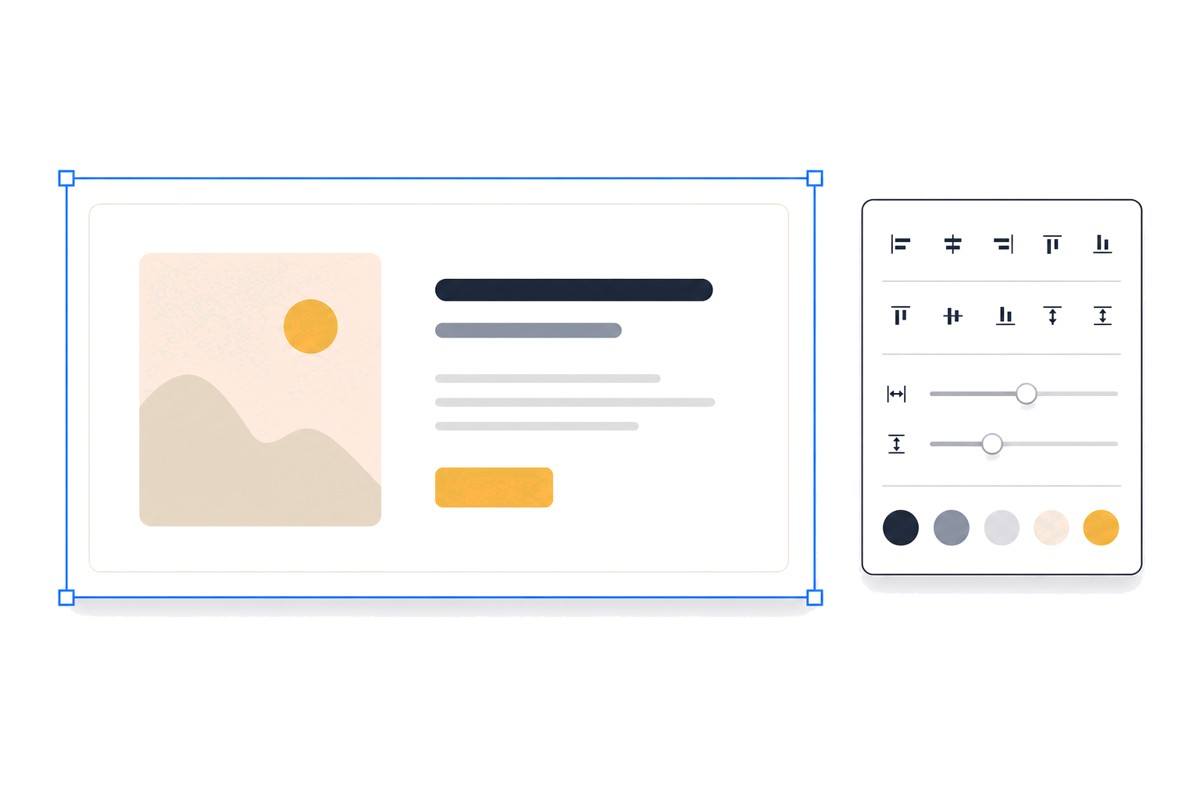 A selected page element with design-tool controls beside it
