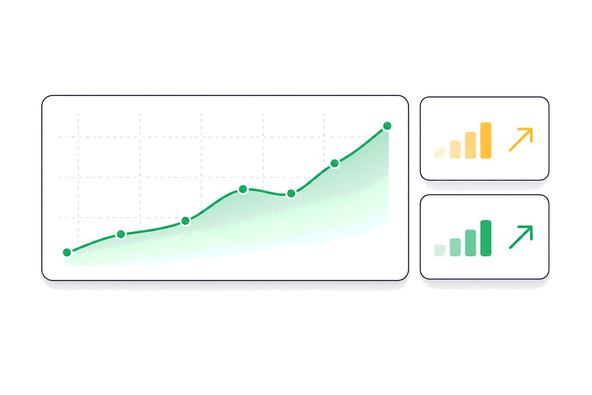 Revenue-per-visitor trending up with stat tiles